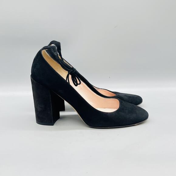 kate spade Shoes - Kate Spade Shoes Womens 8 Black Suede Pearl Tie Strap Block Heel Pumps Italy